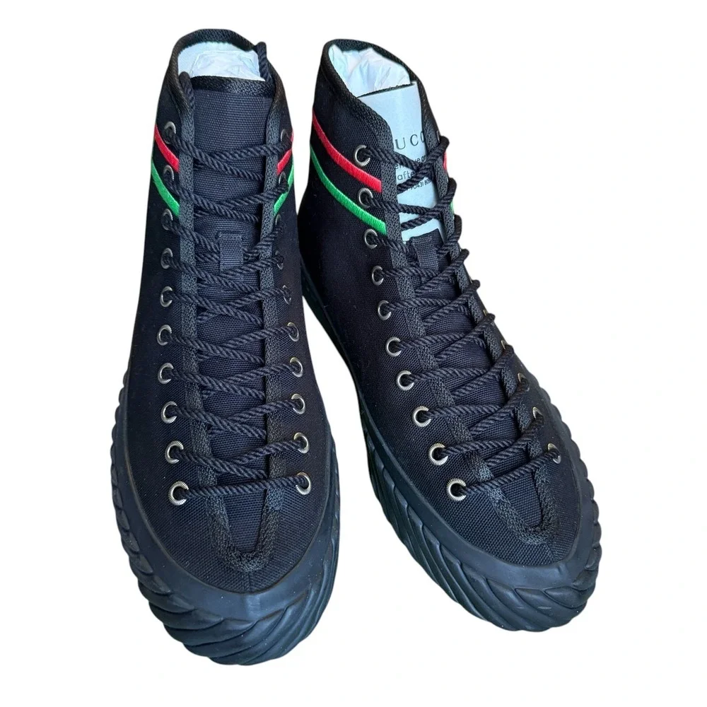 Gucci 703033 Mens Interlocking G High Black‎ Canvas Sneakers Sizd G 7.5